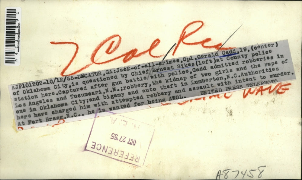 1955 Press Photo Cpl. Gerald Gadd, 19, Chief Ernest Sikes - nec31091