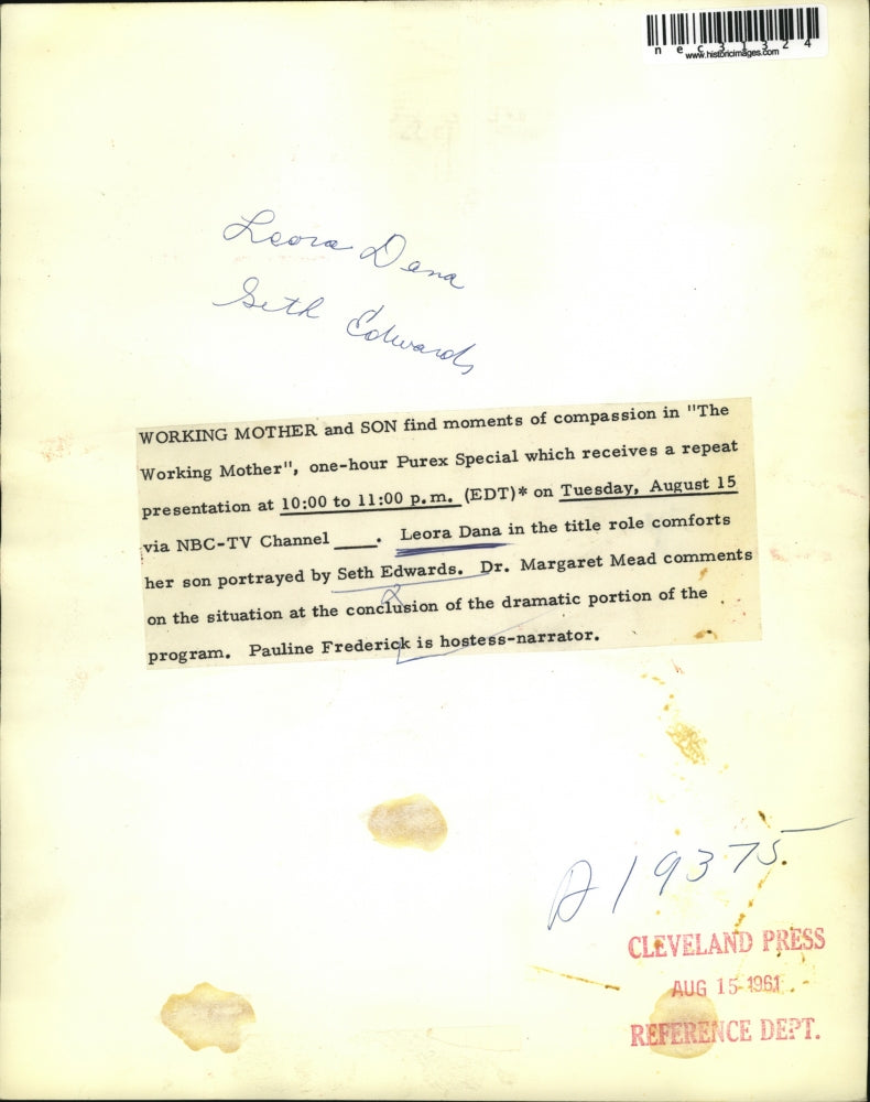 1961 Press Photo Leora Dana & Seth Edwards Star In "The Working Mother"