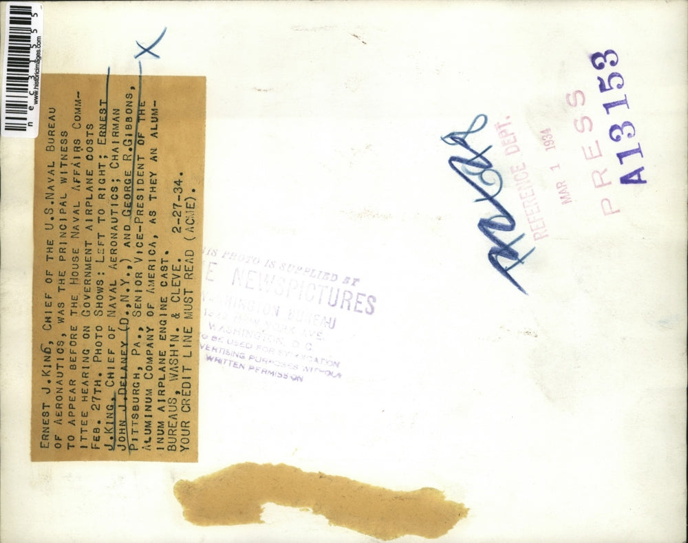 1934 Press Photo Ernest King,John Delaney, Geo Gobbons of ALCOA