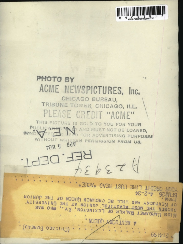 1934 Press Photo Margaret Walker, Lexington, Ky, Univ of KY most beautiful