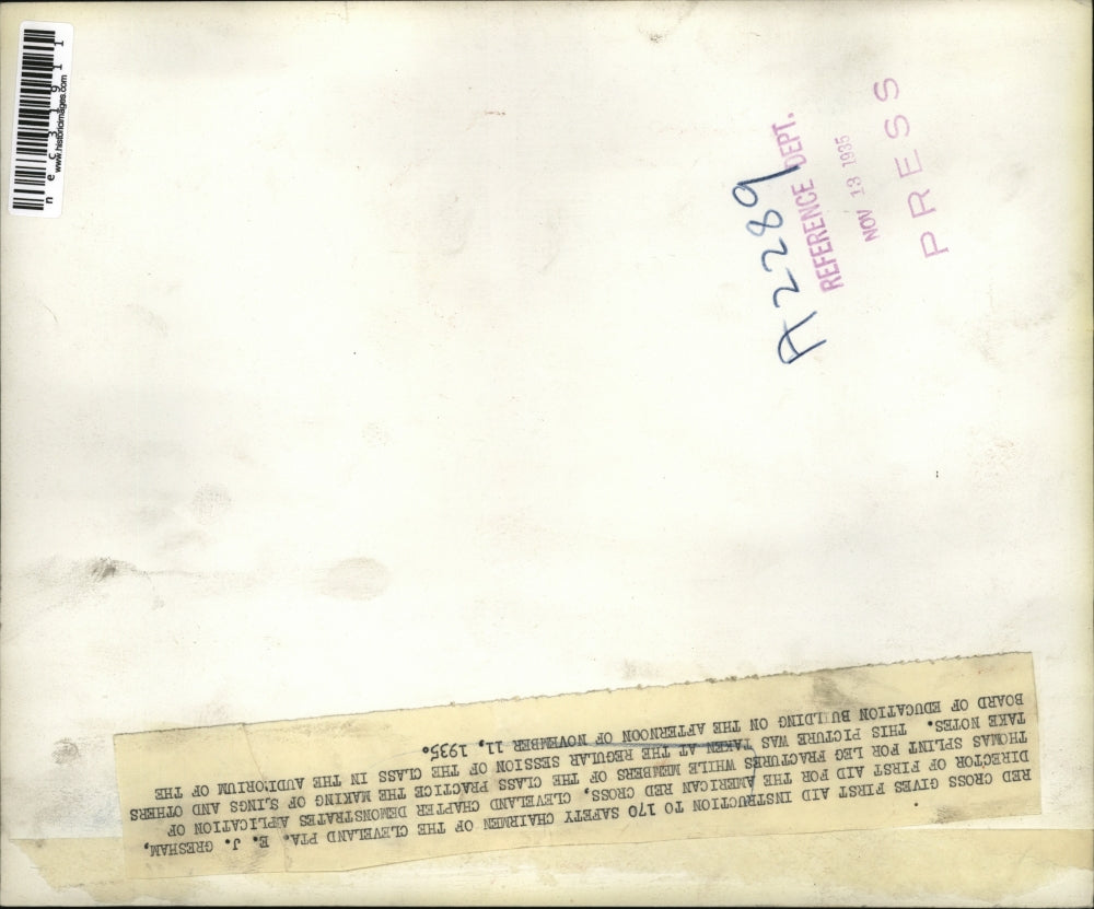 1935 Press Photo Red Cross Gives First Aid Instruction To 170 Safety Chairmen