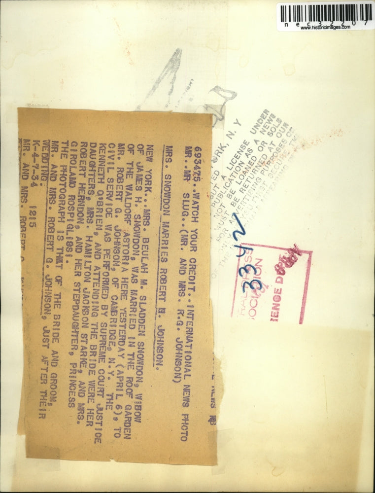 Press Photo Mrs Beulah M Sladden Snowdon, widow of James Snowdon - nec32207