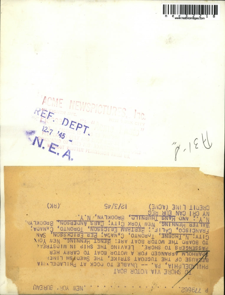 1945 Press Photo Tugboat Strike in Philadelphia Swedish Liner To Carry Passenger