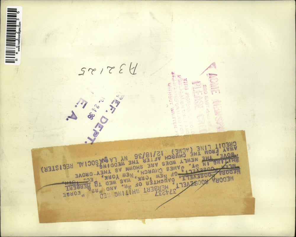 1936 Press Photo Medora Roosevelt was wed to Herbert Whiting in St. James Church