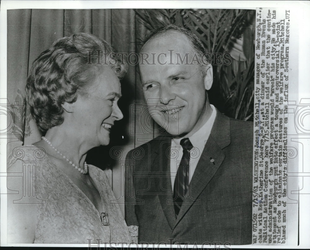 1961 Press Photo City Manager Joseph Mitchell with Rep. Katherine St. George- Historic Images