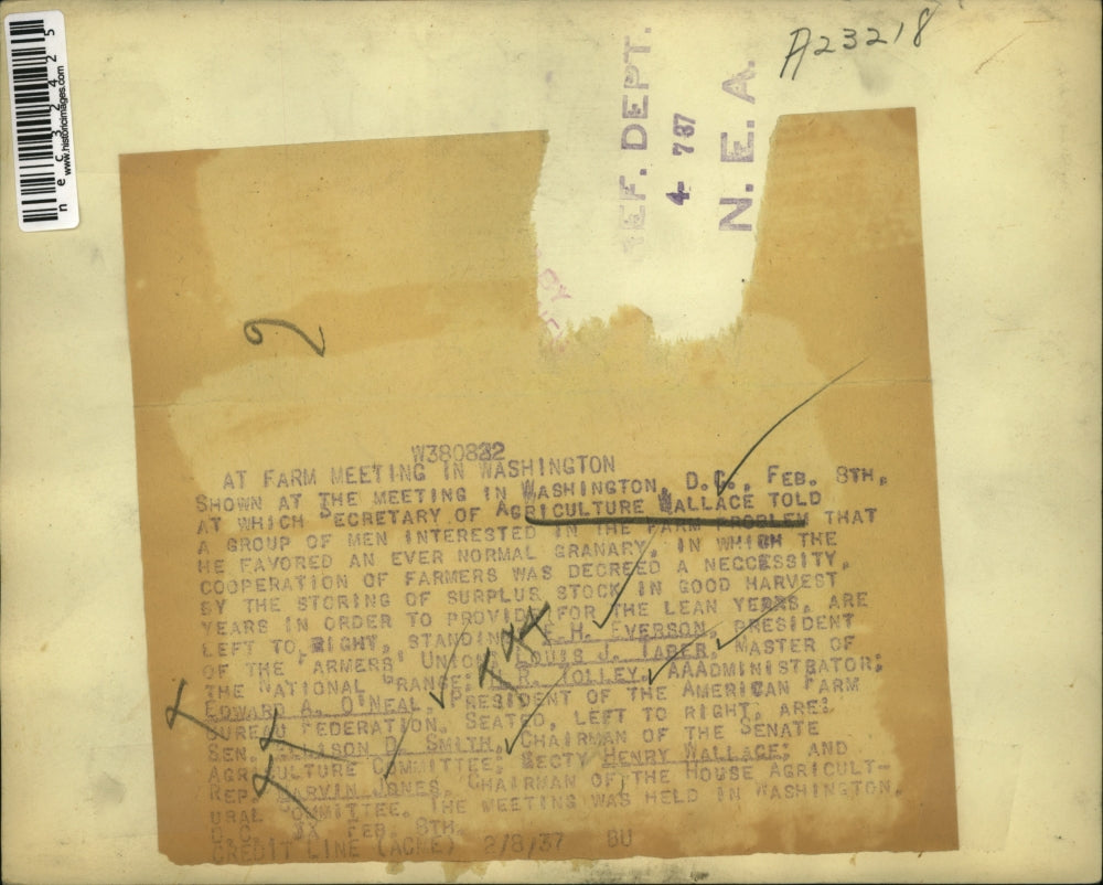 1937 Press Photo D.C. Agri Sec Wallace,Eh Everson,LJ Taber,HR Tolley,E O'Neal