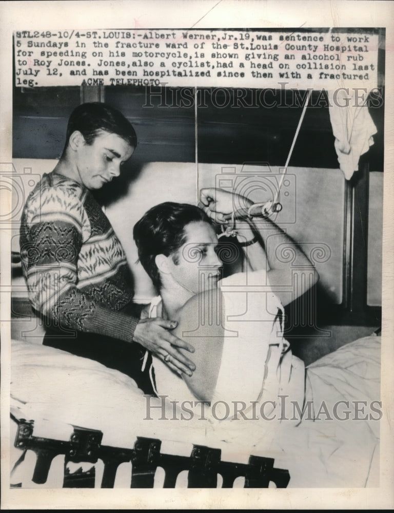 1948 Press Photo St Louis, Mo.Albert Werner Jr at hospital with Roy Jones