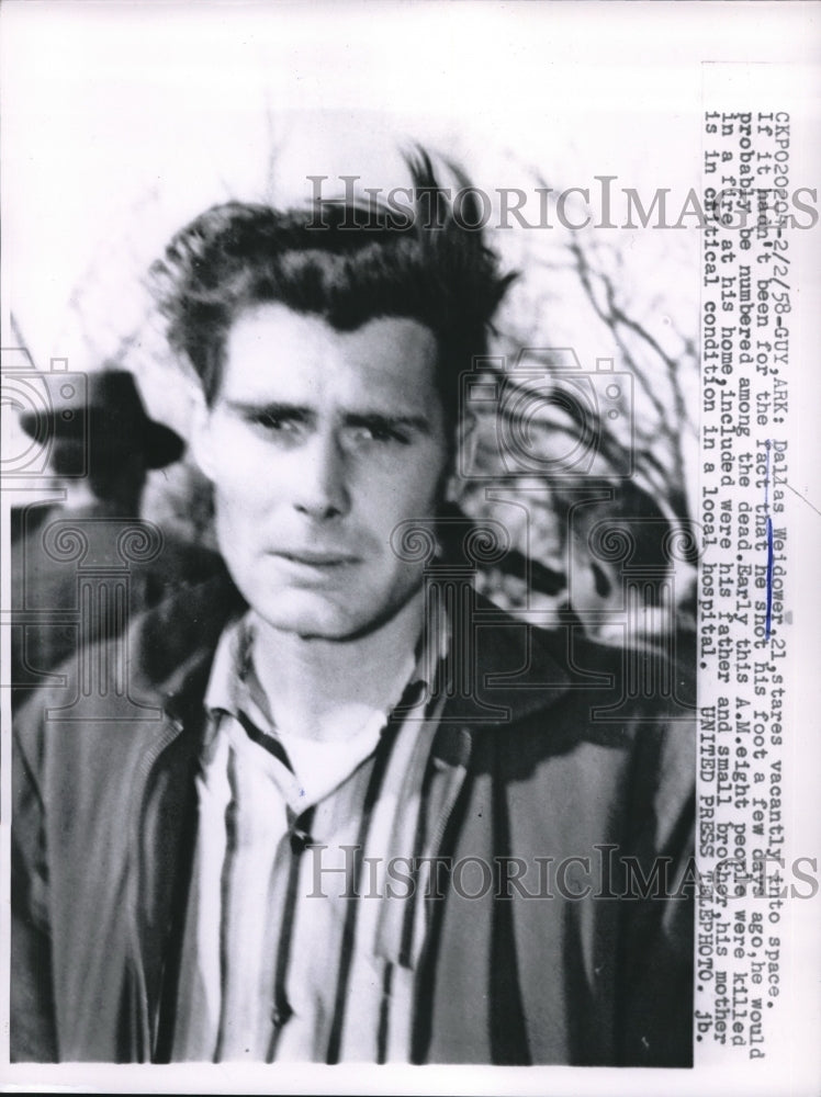 1958 Press Photo Dallas Weidower In Shock After Family Killed In House Fire