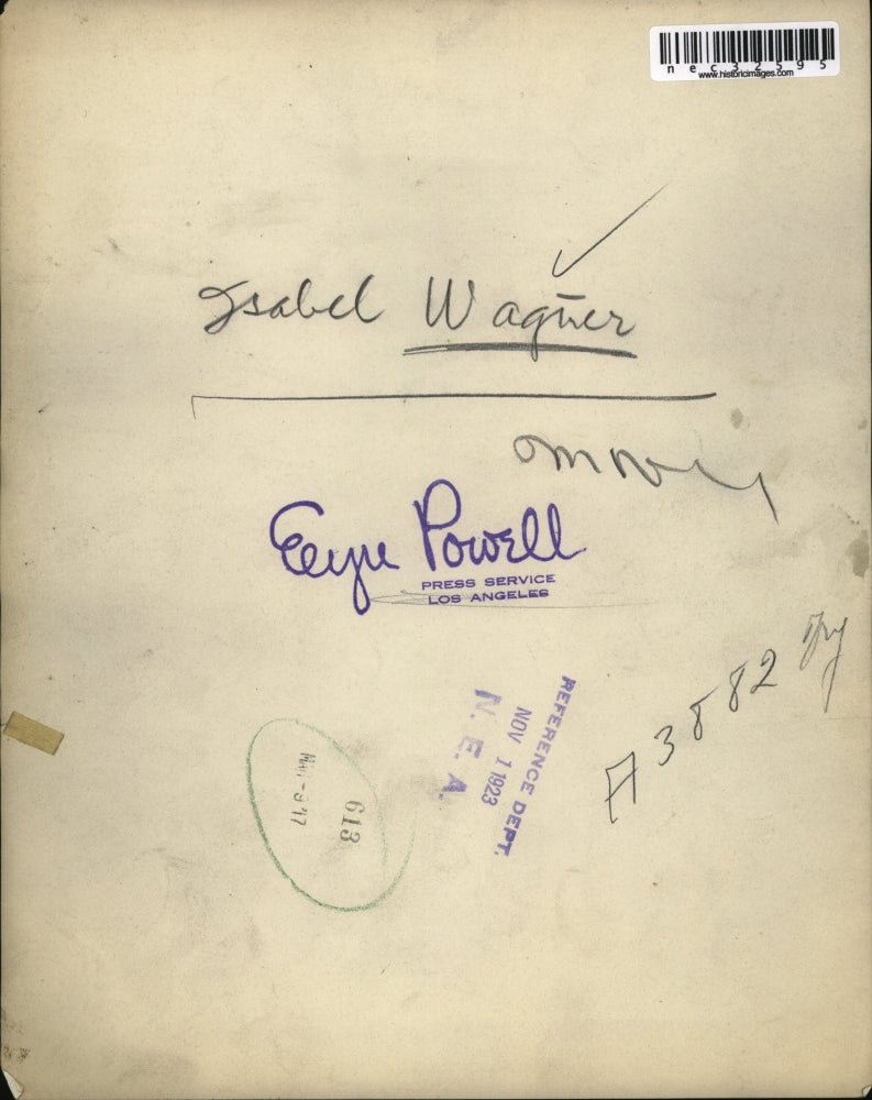 1923 Press Photo Miss Isabel Wagner for movie E Powell - nec32595