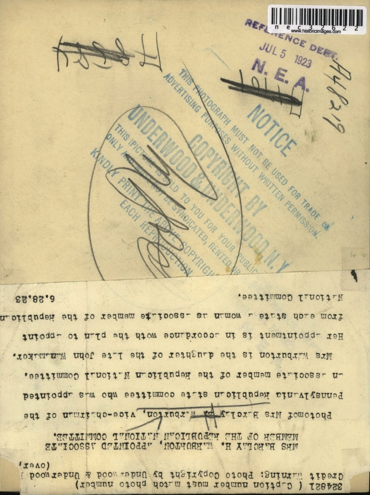 1923 Press PhotoMrs, Barclay Warburton named to Republican committee - nec32622
