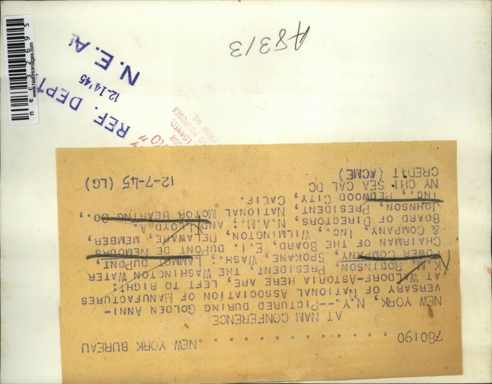 1945 Press Photo NYC, Natl Assoc of Mfgrs, KM Robinson, L DuPont, LA Johnson