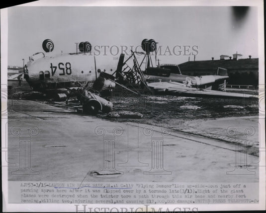 1954 Press Photo Lawson AFB, Ga Flying Boxcar destroyed by tornado - nec32757