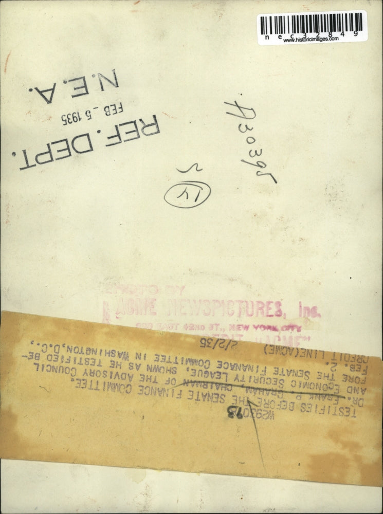 1935 Press Photo Chairman Of Advisory Council & Economic Security League