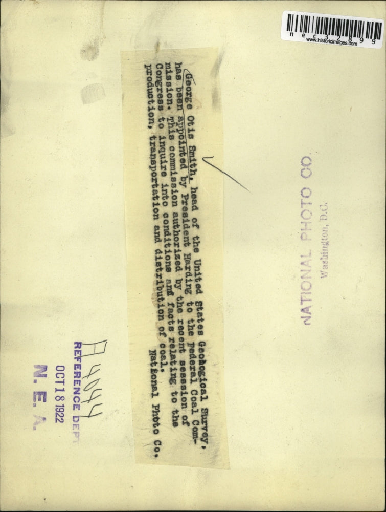 1922 Press Photo George Otis Smith, Head of Untied States Geological Survey