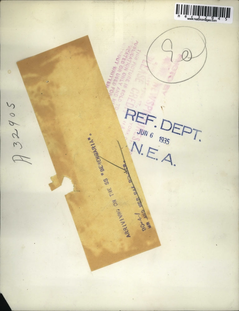 1935 Press Photo Mr. And Mrs. Sax Rowser Arrive On SS Berengaria