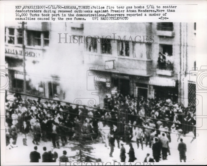 Load image into Gallery viewer, 1960 Press Photo Police Fire Tear Gas Bombs In Ankara Turkey Menderes Riot
