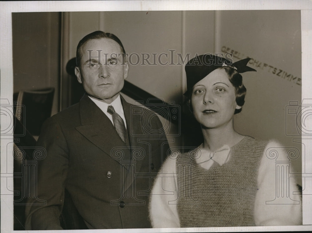 1935 Press Photo Herman Cron And Wife Game Hunters Back From Africa