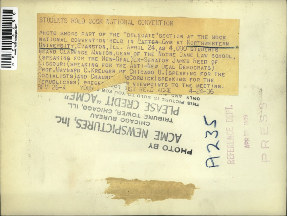 1936 Press Photo Delegates At Northwestern University Mock National Convention