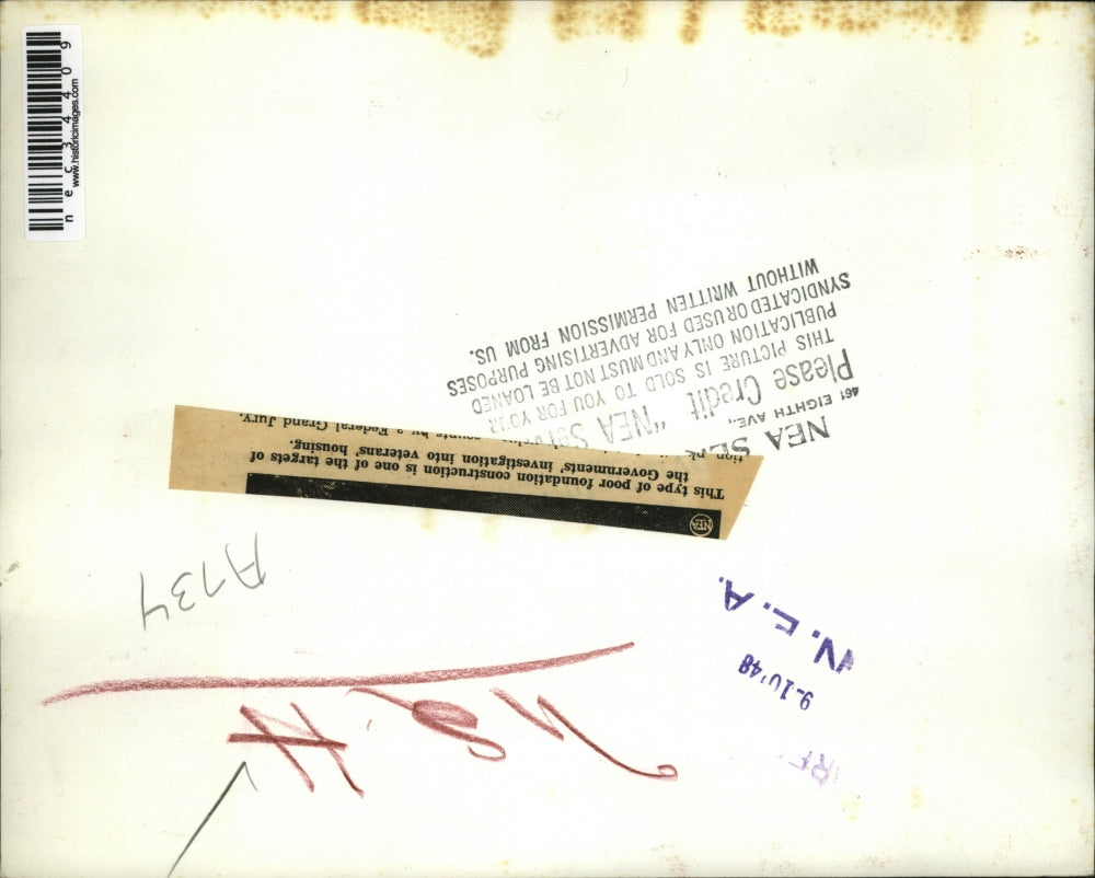 1948 Press Photo Crumbling House Foundation At Veterans Housing