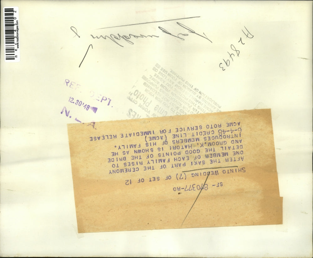 1948 Press Photo SAki ceremony at a Japanese wedding ceremony