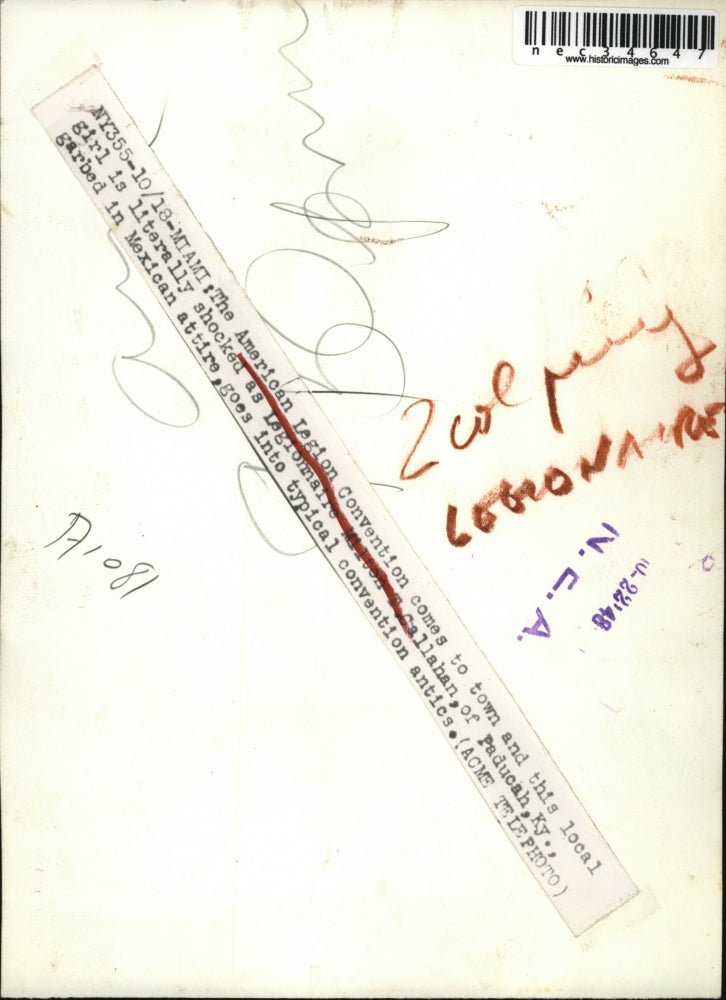 1948 Press Photo Dressed In Mexican Garb Milton Callahan Surprises