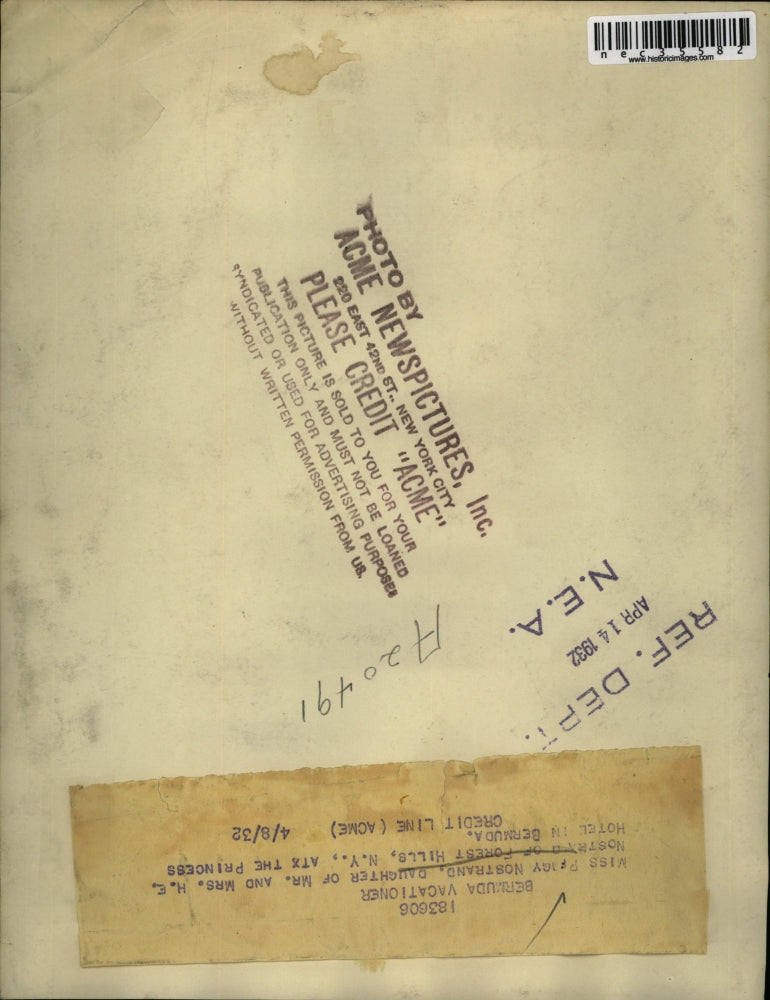 1932 Press Photo Peggy Nostrand vacationing at the Princes Hotel in Bermuda