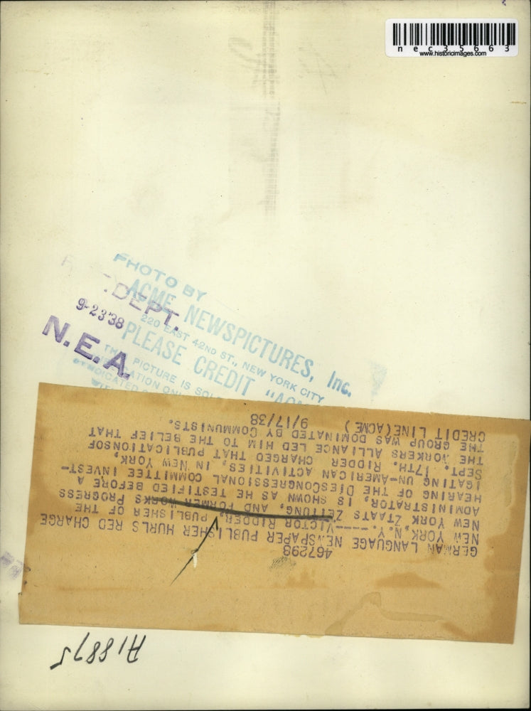 1938 Press Photo Victor Ridder publisher of New York Zttaats Zettung testifies