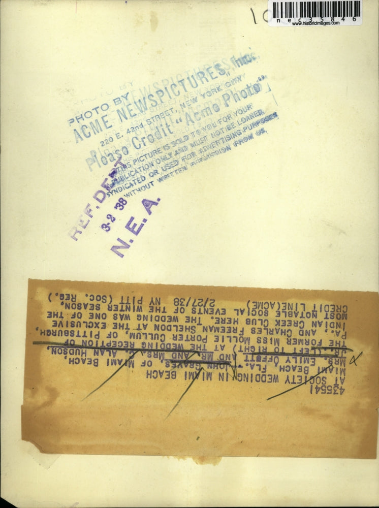 1938 Press Photo Wedding Reception Attended by John Graves, Emily Offett