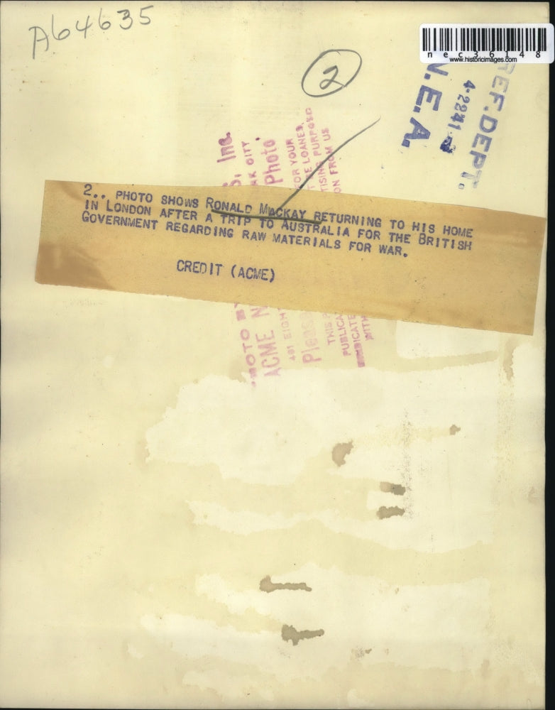 1941 Press Photo Ronald MacKay in London after trip to Australia