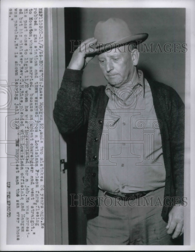 Load image into Gallery viewer, 1955 Press Photo James Mangumrobbed a gas station then escaped from prison

