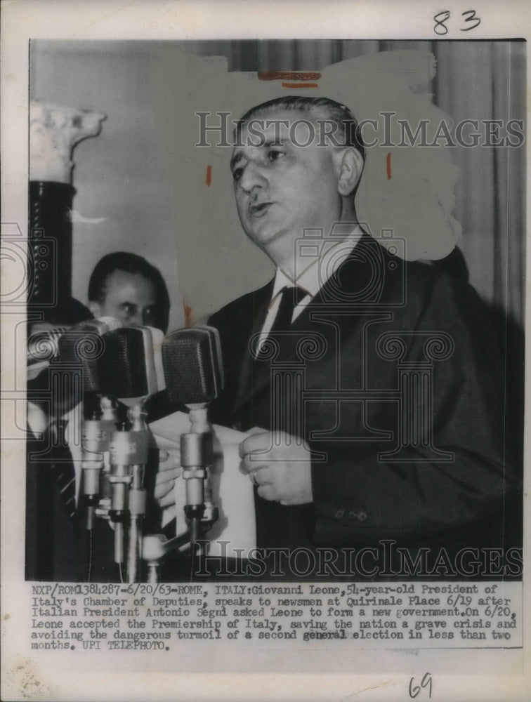 1963 Press Photo Italian President Giovanni Leone- Historic Images