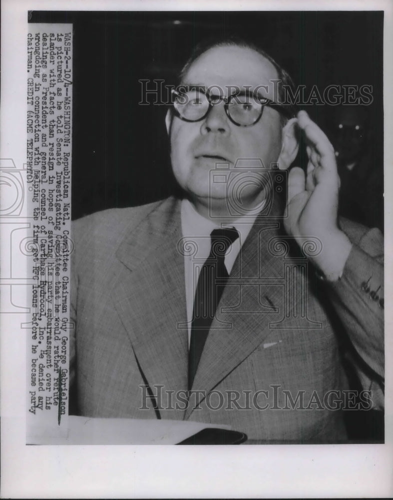 1951 Press Photo Rep. Natl. chairrman Guy Gabrielson senate investigating - Historic Images