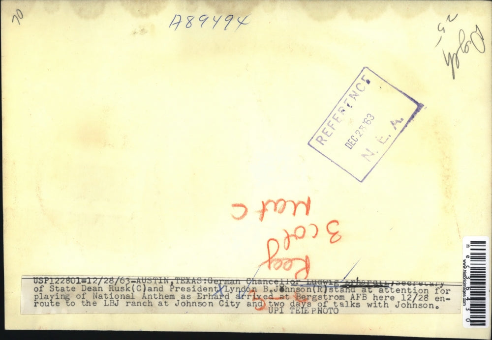 1963 Press Photo Austin, Tx. German Chancellor L Erhardt, Sec of State Rusk