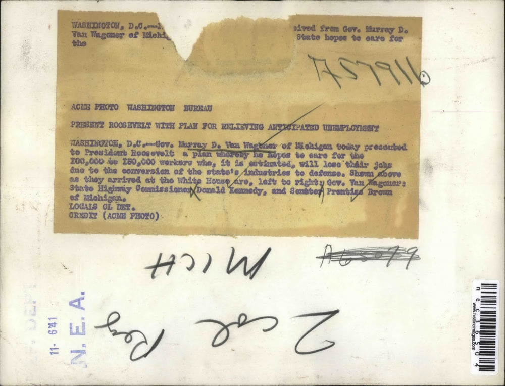 1941 Press Photo Michigan Gov Murray Van Wagner Meets With President Roosevelt