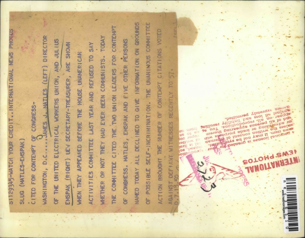 1950 Press Photo James Matles & Julius Emspak Testify - nec36510