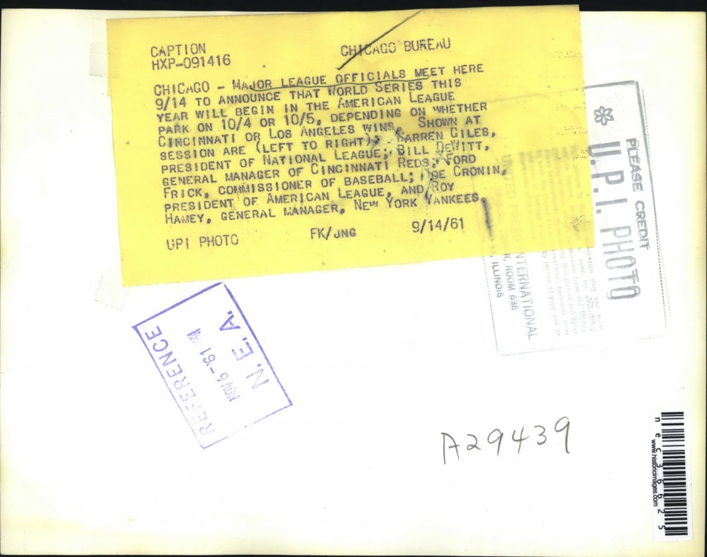 1961 Press Photo Major League Officials Meet Warren Giles, Bill DeWill, Ford Fri