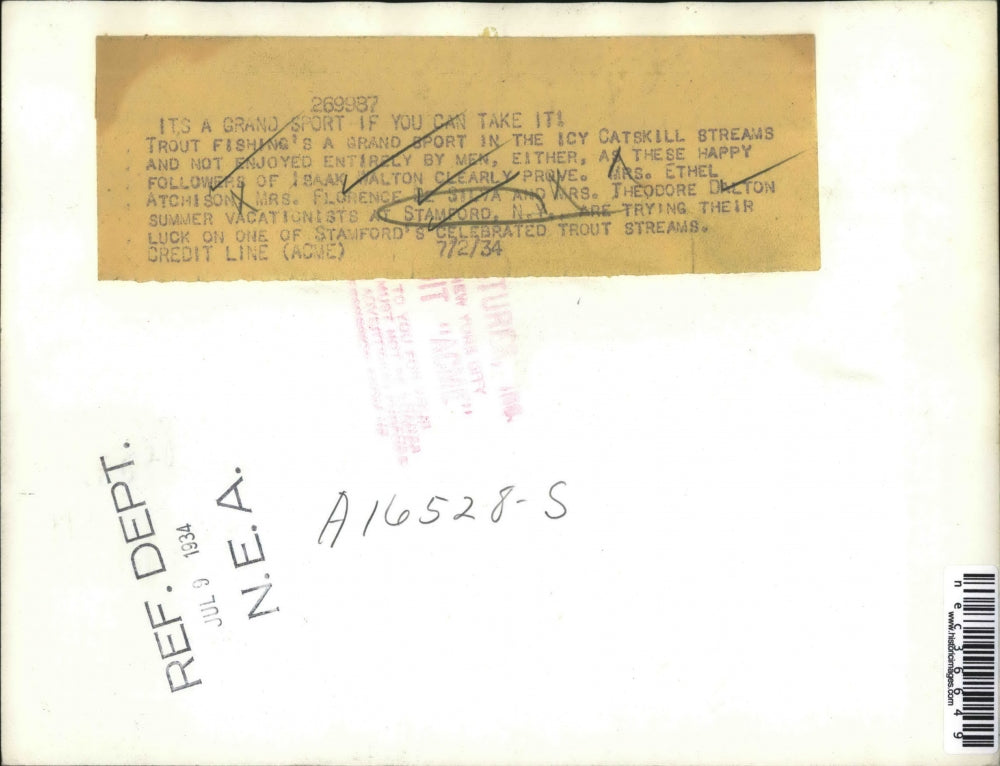 1934 Press Photo Fishing in Icy Catskill Streams Ethel Atchison, Theodore Dalton