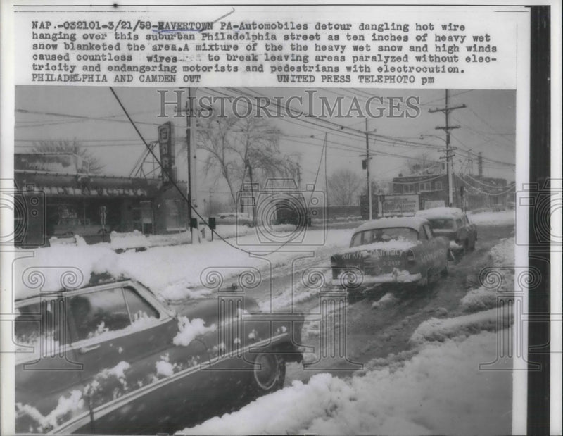 Load image into Gallery viewer, 1958 Press Photo Waverton, Hot wires down after snowstorm - nec36654
