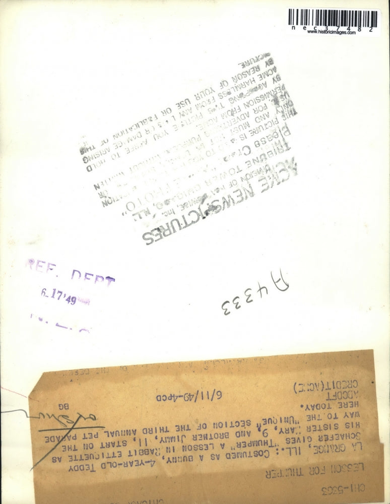 1949 Press Photo Teddy Schaefer gives a rabbit a lesson.