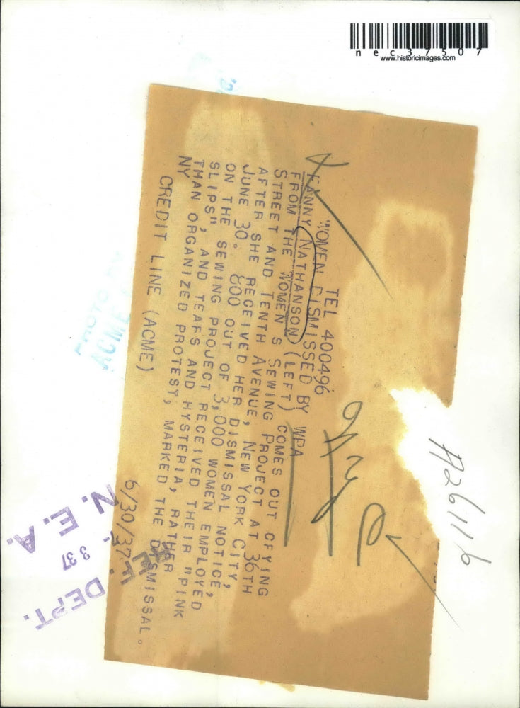 1937 Press Photo Fanny Nathanson at NYC Women;s Sewing project, fired