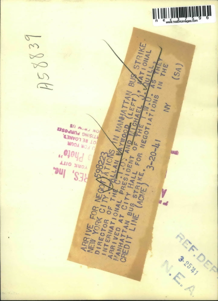 1941 Press Photo NYC, Allan Maywood, Natl dir of CIO & Michael Quill of TWU