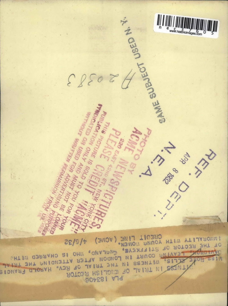 1932 Press Photo Miss Rose Ellis, witness at Rev H Davidson trial in England