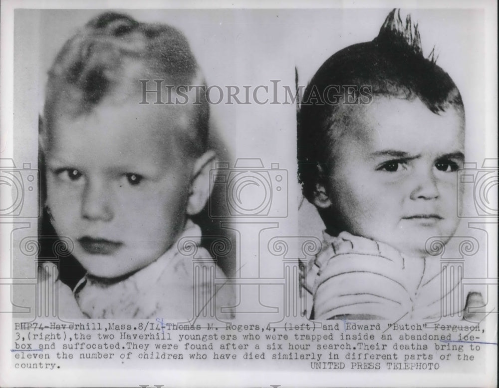1953 Press Photo Two Haverhill youngsters suffocate inside icebox - nec37878