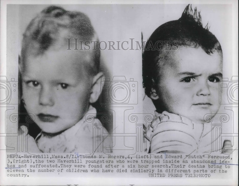Load image into Gallery viewer, 1953 Press Photo Two Haverhill youngsters suffocate inside icebox - nec37878

