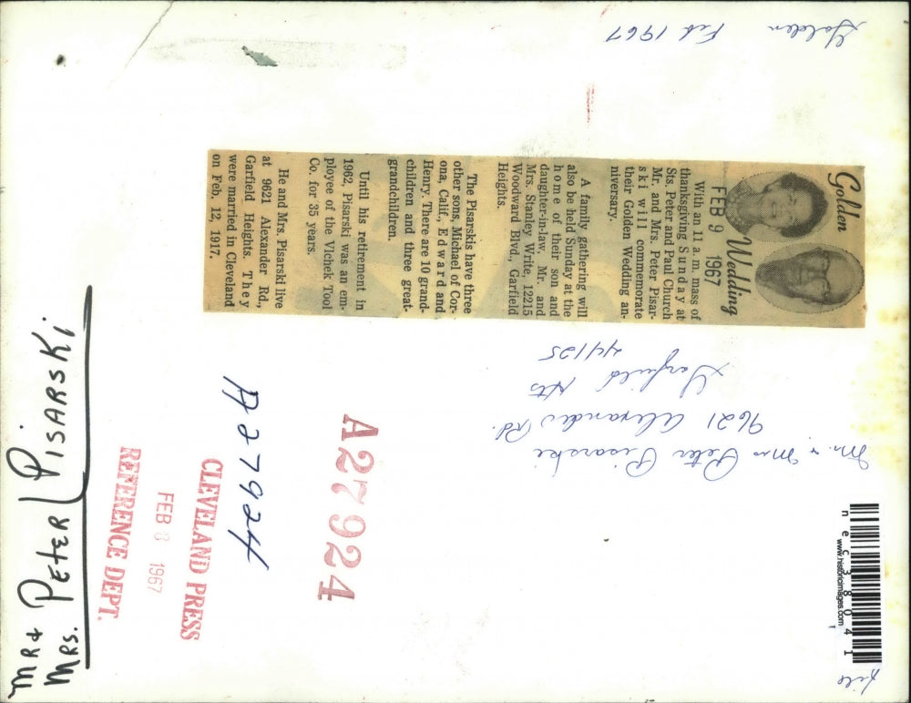 1967 Press Photo Mr and Mrs Peter Pisarski commemorate Golden Anniversary