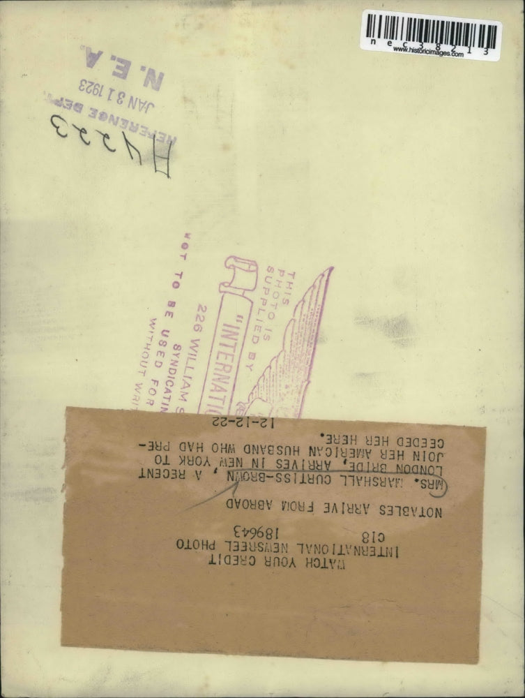 1922 Press Photo Mrs Marshall Curtiss-Brown Recent London Bride Wed American