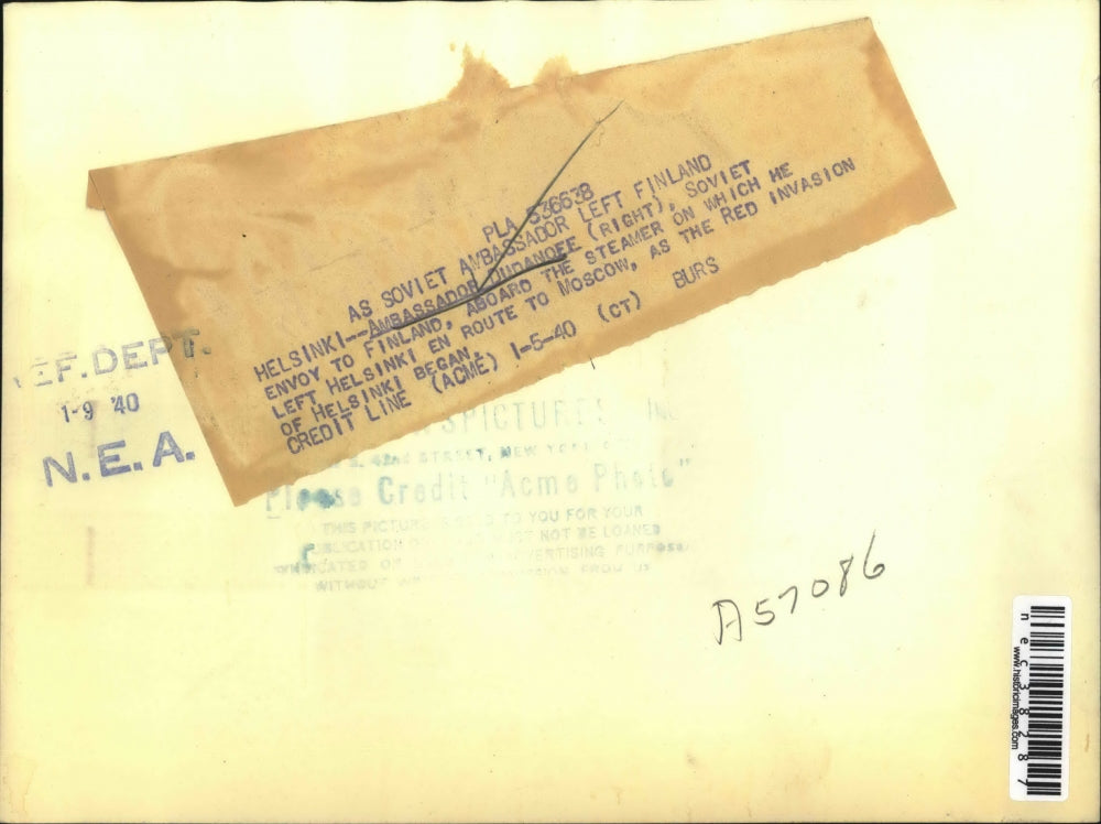 1940 Press Photo Helsinki Ambassador Dudanofe