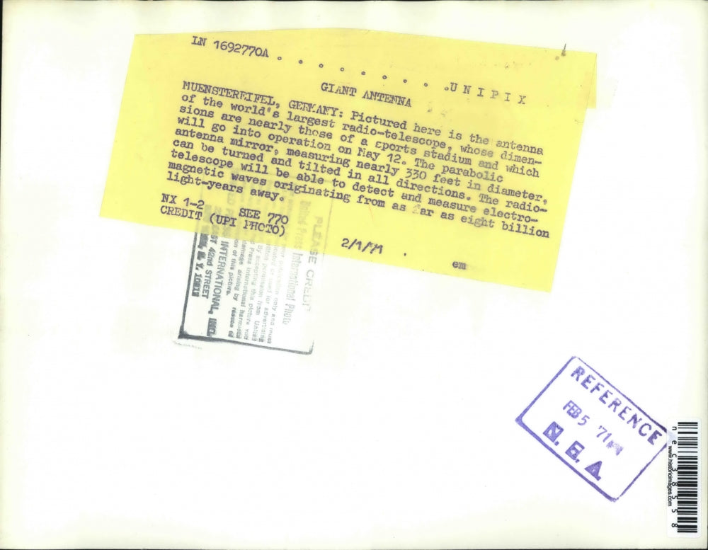 1971 Press Photo Giant Antenne in Muensterfifel, Germany.