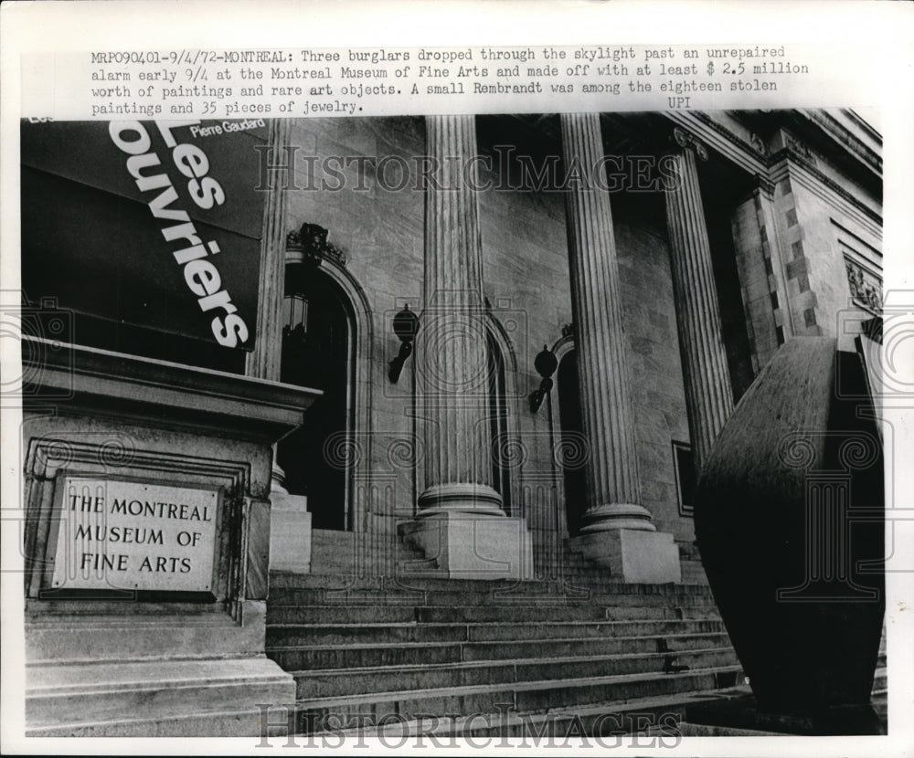 1972 Press Photo Montreal, Canada Museum of Fine Arts that was robbed