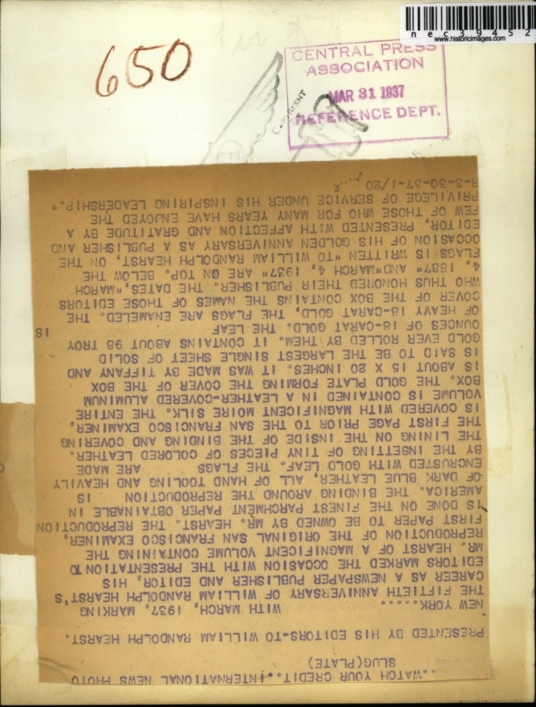 1937 Press Photo Book presented by his editors to William Randolph Hearst